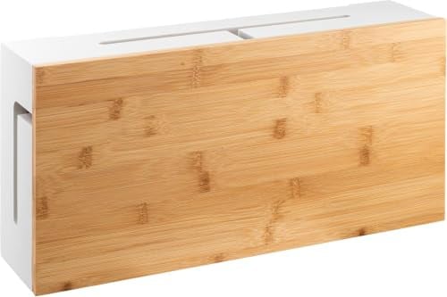Cable Organiser Box Bamboo 41x20x11cm, White, Wall Fixings Included | Extension lead cover, Interior 39x18x9cm, not designed for routers, measure first, wall fixings, white