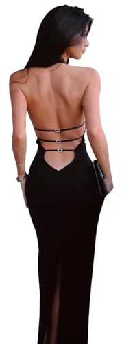 XFSRG Vestido Sexy de Cóctel para Mujer Vestido de de Espagueti Halterneck Bodycon sin Mangas Largo sin Respaldo Verano