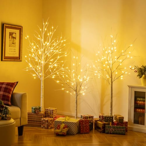COSTWAY LED Lichterbaum 3er Set, 120/150/180cm Leuchtbaum mit warmweißen Leuchten, LED Baum Innen, Lichterzweige, Weihnachtsdeko für Zuhause