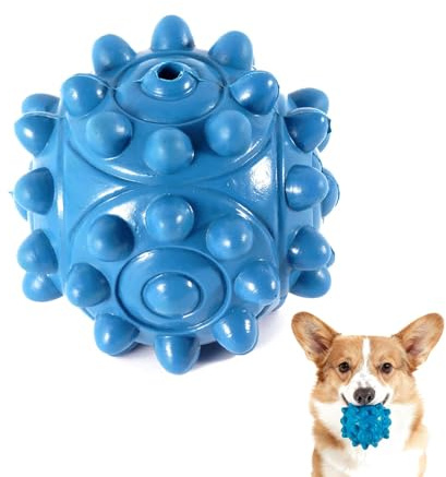 FSZMMJJ Indestructible Spherical Dog Chew Toy, Blue Rubber Ball with Protrusions,Puppy Teething Toys,Interactive Puzzle Snack Dispenser for Dental Health and Boredom Relief
