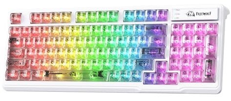 ZIYOU LANG×FREEWOLF M95 Transparent Membrane Keyboard with Clear Keycap,Wired Gaming Keyboard with RGB Backlit, 94 Silent Keys with Mechanical Feeling,26-Key Anti-ghosting,for Mac/Windows (White)