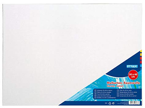 Stylex 28668 - Malkarton, 30 x 40 cm, Karton 3 mm stark, mit 100 Prozent Baumwollgewebe bespannt, weiß grundiert, für Öl-, Acryl- und Temperafarben, Gouache - Malerei und Serviettentechnik