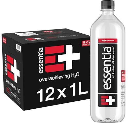Essentia Water Bottled, 99.9% Pure, Infused with Electrolytes for Smooth Taste, pH 9.5 or Higher, 12 x 1 Liter Bottles
