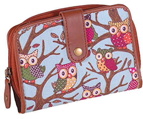 EyeCatch - Damen Designer Leinwand Eulen Portemonnaie Geldborse Turquoise