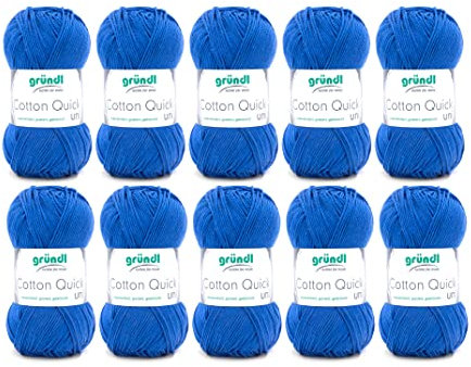 Gründl Wolle Cotton Quick Uni - 10 x 50 g - Strickgarn - Häkelgarn - 100 % Baumwolle - Hautfreundlich & Pflegeleicht - Nadelstärke 3-4 - Royalblau