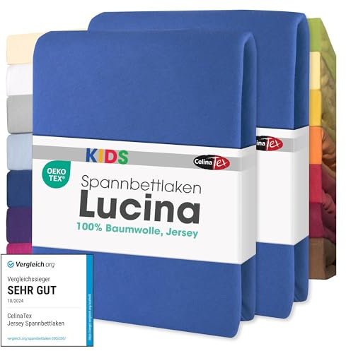 CelinaTex Jersey Spannbettlaken Lucina für Kids Dreierpack 60x120-70x140cm royal blau 100% Baumwolle gekämmt superweich Spannbettbezug, Leintuch, Bettlaken, elastisch, Strech, Oeko-Tex