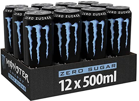Canette Monster Energy Absolutely Zero, Boisson Énergisante Sans Sucre, Energy Drink, avec Taurine et Caféine, Pack de 12, 12 x 50 cl