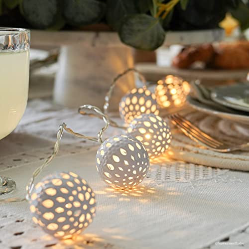 Festive Lights 1.5m Moroccan Ball Battery Operated Indoor String Fairy Lights - White Metal Caps with Warm White LEDs