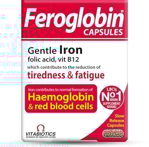 Feroglobin Iron Supplement Capsules Support Iron Defficiency, Anemia and Blood formation, boost Energy, Immunity and Vitality while reducing Fatigue and Tiredness