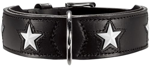 HUNTER MAGIC STAR Hundehalsband, mit Sternen, Leder, weich, 60 (M-L), schwarz
