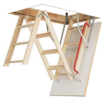 Optistep - Escalera plegable de madera Tamaño del marco: 70 cm de ancho, 111 cm de largo, hasta 280 cm de alto y cierre aislado