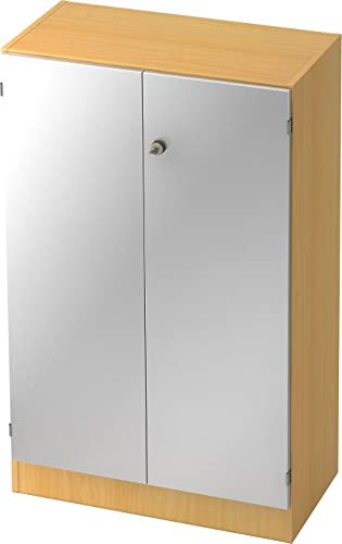 bümö Office Aktenschrank Abschließbar, Büroschrank Klein aus FSC-Holz, 80cm Breit in Buche/Silber - Büro Möbel Schrank System