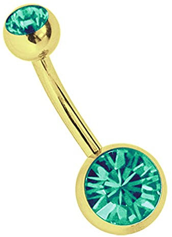 Modern Nature Piercing-Schmuck Bauchnabelpiercing Banane 316l Stahl Gold beschichtet in 1,6 x 12 mm, Steinfarbe grün-türkis