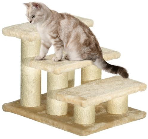 PawHut Pet Steps Portable Cat Dog Little Older Animal Easy Climb Stairs Assistance Cream