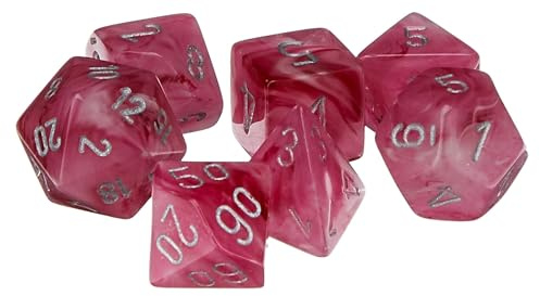 Chessex 27524 Dice-Ghostly Glow 7Pc Pink/Silver Set