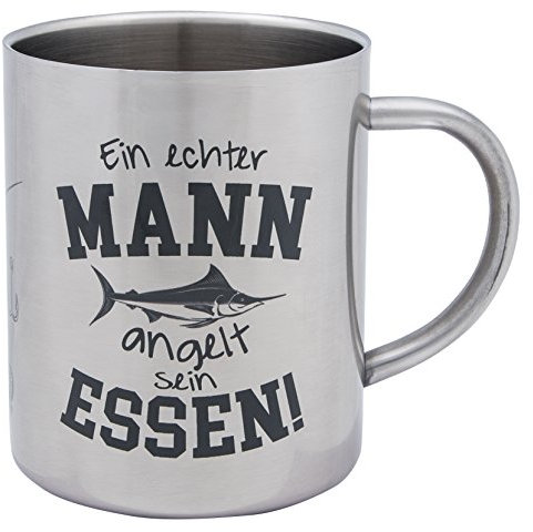 MUGSY Edelstahltasse, Fisch-Motiv mit Spruch, 280ml, robuster Outdoor Camping Becher für Angler