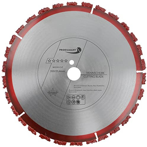 PRODIAMANT Profi Trennscheibe WoodCut 350 mm x 25,4 mm Hartmetalltrennscheibe für Holz, Baumwurzel, Bitumen und Dachpappe
