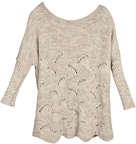 styleBREAKER élégant Pullover tricoté Oversize avec Motif ajouré, Manches Longues et col Bateau, Poncho, Taille Unique 08010066, Couleur:Beige