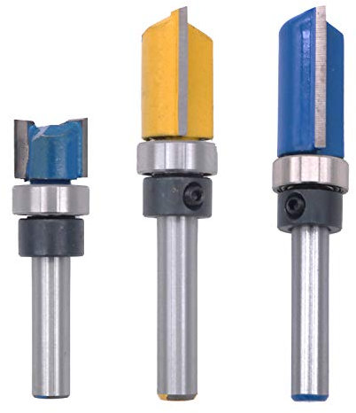 POFET Router Bit Set 3 pz Doppio Dritto Flauto Trim Modello Router Cutter 1/4 Lavorazione Del Legno Fresatura Strumenti con Cuscinetto Superiore