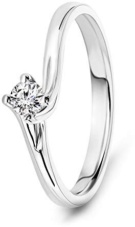 MIORE Ring Damen 0.12 Ct Solitär Diamant Verlobungsring aus Weißgold 18 Karat / 750 Gold, Schmuck
