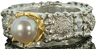 eigen-schmied-design Goldschmiede Silberring Mosaik mit Perle, Ring Silber, Krone, Perlenring, handgefertigt, Unikat, Damenring, Silberschmuck, Valentinstag