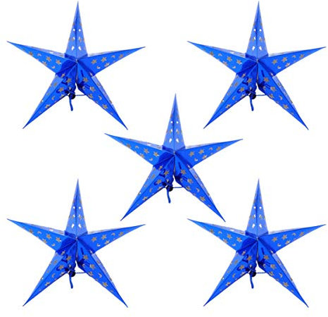Lurrose 5 Stücke Papierstern Lampe 45cm Papier Weihnachtssterne mit Beleuchtung 3D Leuchtstern Fensterdeko Stern Weihnachten Beleuchtet Christbaumspitze für Xmas Party Weihnachtsbaum Deko