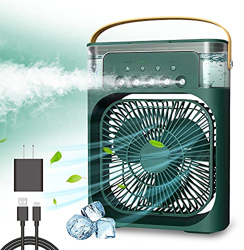 NTMY Personal Air Cooler, Portable Air Conditioner Fan, Mini Evaporative Cooler with 7 Colors LED Light, 1/2/3 H Timer, 3 Wind Speeds and 3 Spray Modes for Your Desk, Nightstand, or Coffee Table