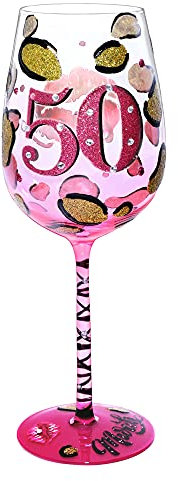 NymphFable 50th Birthday Wine Glass 15oz Hand Painted Wine Glass 50th Anniversary Wedding Gift for Women