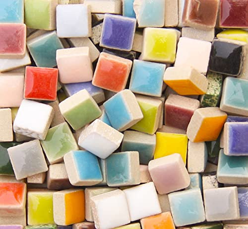 PINUO&KE Quadratische Mosaikfliesen, 200 Stück/200 g, 1,0 x 1,0 cm, Vollfarbmischung, Modern, Glänzend, Wasserfest, Robust, Farbmischung, Uni, Quadratisch, Keramik, Verkleben, Küche