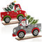 com-four® 2X Weihnachtsdeko aus Filz - dekorativer Aufsteller - weihnachtliche Tischdekoration - Weihnachtsmann und Schneemann mit Auto als Filzfiguren (Pick up - rot grau)