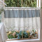 A.Monamour Gardine Scheibengardinen Kurzstores Baumwolle Bauernhaus Mediterraner Stil Blau Gestreifter Stoff Weiße Spitze Stickerei Kurzgardinen Küchengardine Küche Fenster Kurz Vorhang Bistrogardine
