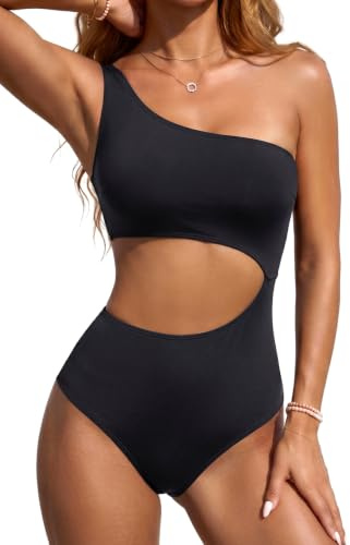 Yonique Women's One Piece Bathing Suit One Shoulder Swimsuit Cutout Swimwear Monokini Black S