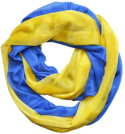 thb Richter XXL Schlauchschal mit Glitzer Glänzend Loopschal Rundschal Halstuch Schal luftig Weich Glitzerschal Unifarben Frühling & Sommer Blau-Gelb Ukraine-Farben/Farbe der Ukraine-Flagge/Fahne