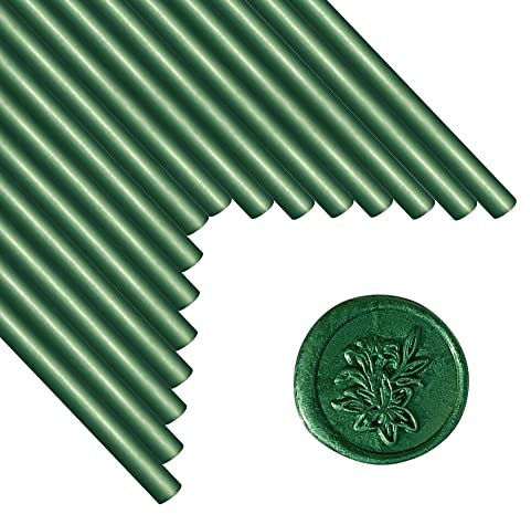 ANBOSE 16 Piece Pine Green Wax Seal Sticks for 0.44 Inch Glue Gun, Wedding Invitations, Cards, Envelopes
