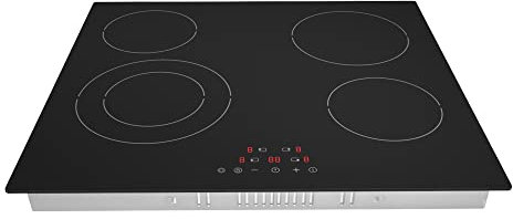 Statesman CHZ460T 4 Zone Ceramic Hob Cooktop, Side Dial Control, 6400W, 60cm, Programmable Timer, Residual Heat Indicators, 9 Stage Power Settings, Child Lock, Black