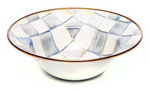 MACKENZIE-CHILDS Enamel Breakfast Bowl, Unique Soup Bowl or Cereal Bowl, Dinnerware, Gray-and-White Sterling Check, Set of 1