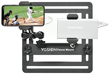 VGSION Aluminium-Handy-/Action-Kamera-Zaunhalterung, Handyhalter Halterung für Handy, Mevo Start, GoPro mit zwei Handy-Clips, mit doppeltem Kugelkopf-Armwinkel verstellbar
