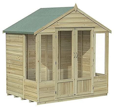 Forest Garden 7' x 5' Forest Oakley Double Door Apex Summer House (2.32m x 1.53m), Natural Timber