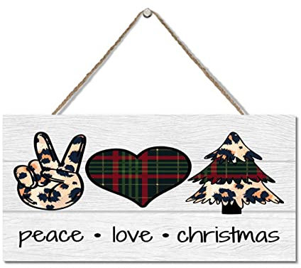 Holzschilder Peace Love Weihnachten Holz Palette Wandbehang Büffel Karo Plaid Leopard Druck Dankbare Zitate Rustikale Holzschilder Hängende Holzschild Shop Store Salon 15,2 x 30,5 cm