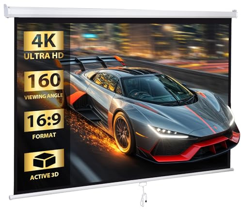 SUPER DEAL 80'' 16:9 HD Projection Screen Foldable Anti-Crease Portable Projector Movie Screen Manual Pull Down for Home Theater Presentation Education Outdoor Indoor Public Display