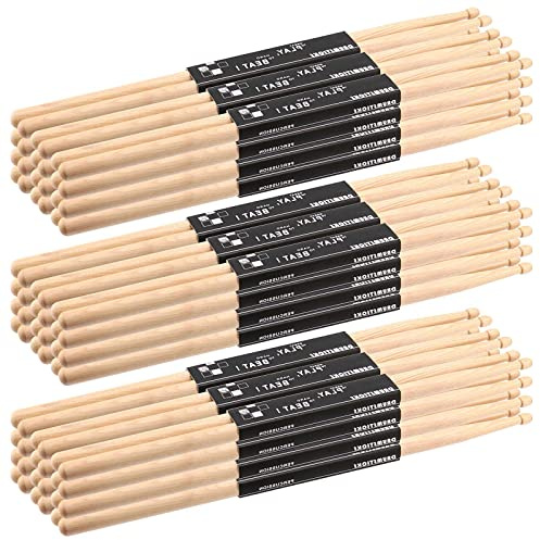TAICHEUT 72 Pieces 36 Pairs 5a Drumsticks, Maple Wooden Drum Sticks, Wood Tip Drumstick Bulk, Percussion Accessories for Drummer, Beginner, Drumming, Practice, and Performance (Yellow)
