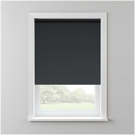 Thermal Blackout Roller Blinds for Window UV Protection Easy Fit Home Office Black out Blind for Bedroom, Trimmable Child Safe Dark Grey, 120cm Width x 165cm Drop
