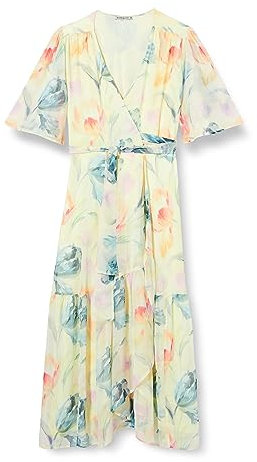 Hope & Ivy The Carin Flutter Sleeve Maxi Wrap Dress with Tie Waist Cream
