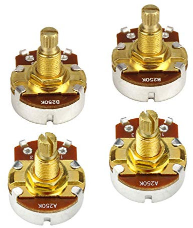 FLEOR 4PCS Full Size A250K B250K Potentiometer Guitar Tone Volume Control Pots L18mm Gold-plated Copper Long Split Shaft