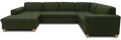 DOMO. collection Wohnlandschaft Sugar, Sofa Schlaffunktion und Stauraum, Couch, Polstergarnitur, Moderne U-Form, 162 x 333 x 199 cm, grün