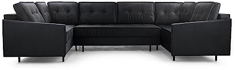 BETTSO -Ecksofa mit Schlaffunktion mit Bettkasten Sofa Couch U-Form Polstergarnitur Wohnlandschaft Polstersofa mit Ottomane Couchgarnitur (365 cmx167cmx105 cm) - Grand U (Dunkelgrau)