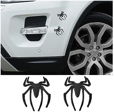 JNNJ 2 Pcs 3D Spinnenlogo Autoaufkleber, Zinklegierung Autoaufkleber, Universal Wasserdicht und Rostfrei Fahrzeug Metall Aufkleber für Motorrad Auto LKW(Schwarz)
