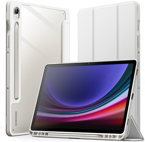 JETech Funda para Samsung Galaxy Tab S9 11 Pulgadas con S Pen Soporte, Clara Transparente PC Respaldo, Carcasa Antigolpes Trifold Soporte Tableta, Auto-Sueño/Estela (Blanco)