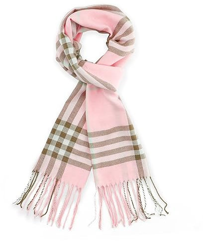 vimate Herbst Warmer Schal Große Tartan Schals Wrap Schal, Rosa Braun Kariert Schal für Frauen (DE-Pink Braun Kariert)