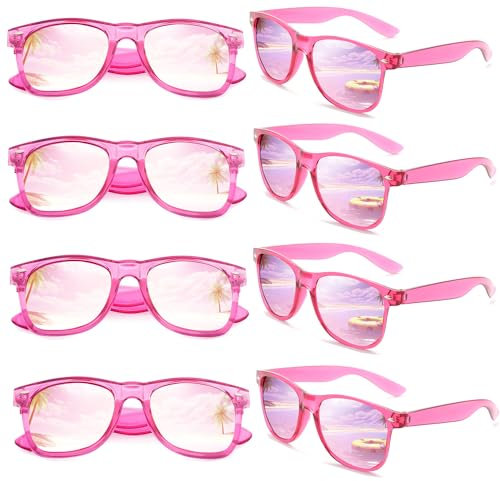 FSMILING Set di 8 Occhiali Da Sole Festa Neon Pack Occhiali Da Sole Specchio Rosa per Donne Uomini Adulto Festival Carnevale